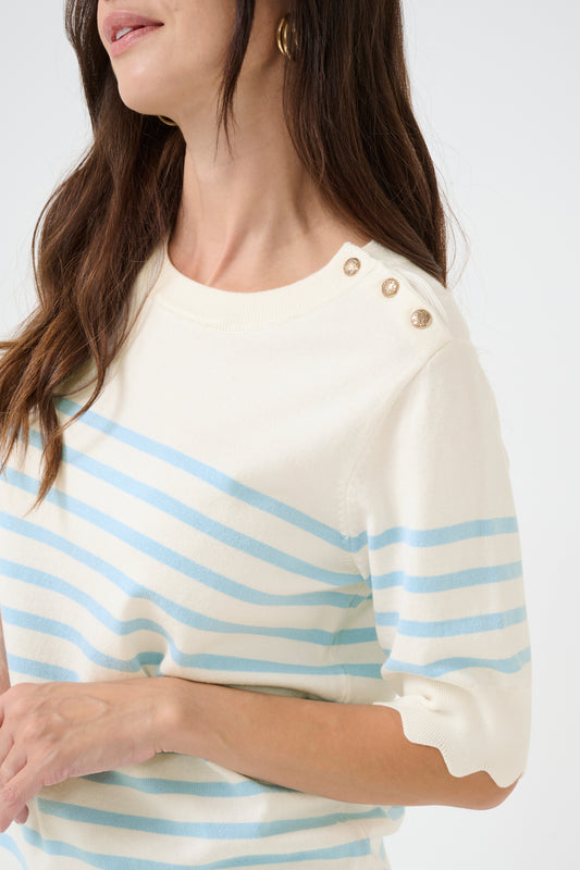 CRVillea Striped Knit Pullover - Marshmallow Clearsky Stripe
