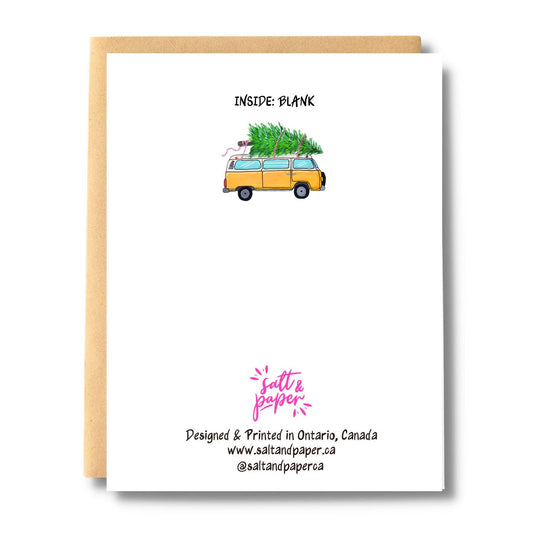 Yellow Camper Van Christmas Card: With Card Clasp
