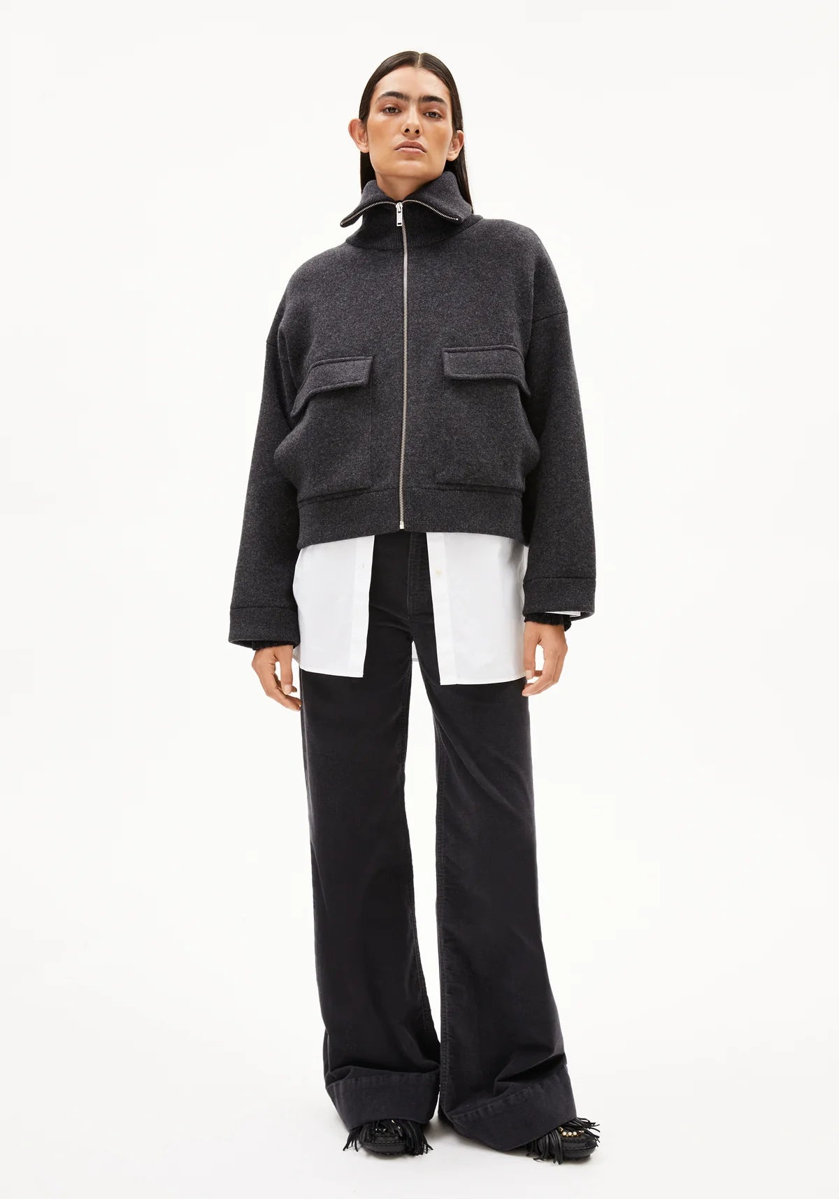 JOANIAAS CARDIGAN MADE OF ORGANIC WOOL MIX - Steel Melange