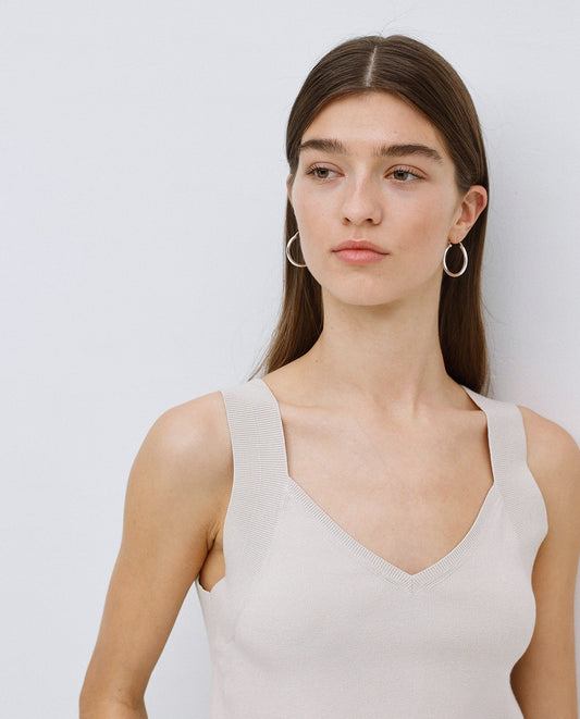 Beige Wide Strap V-Neck Tank