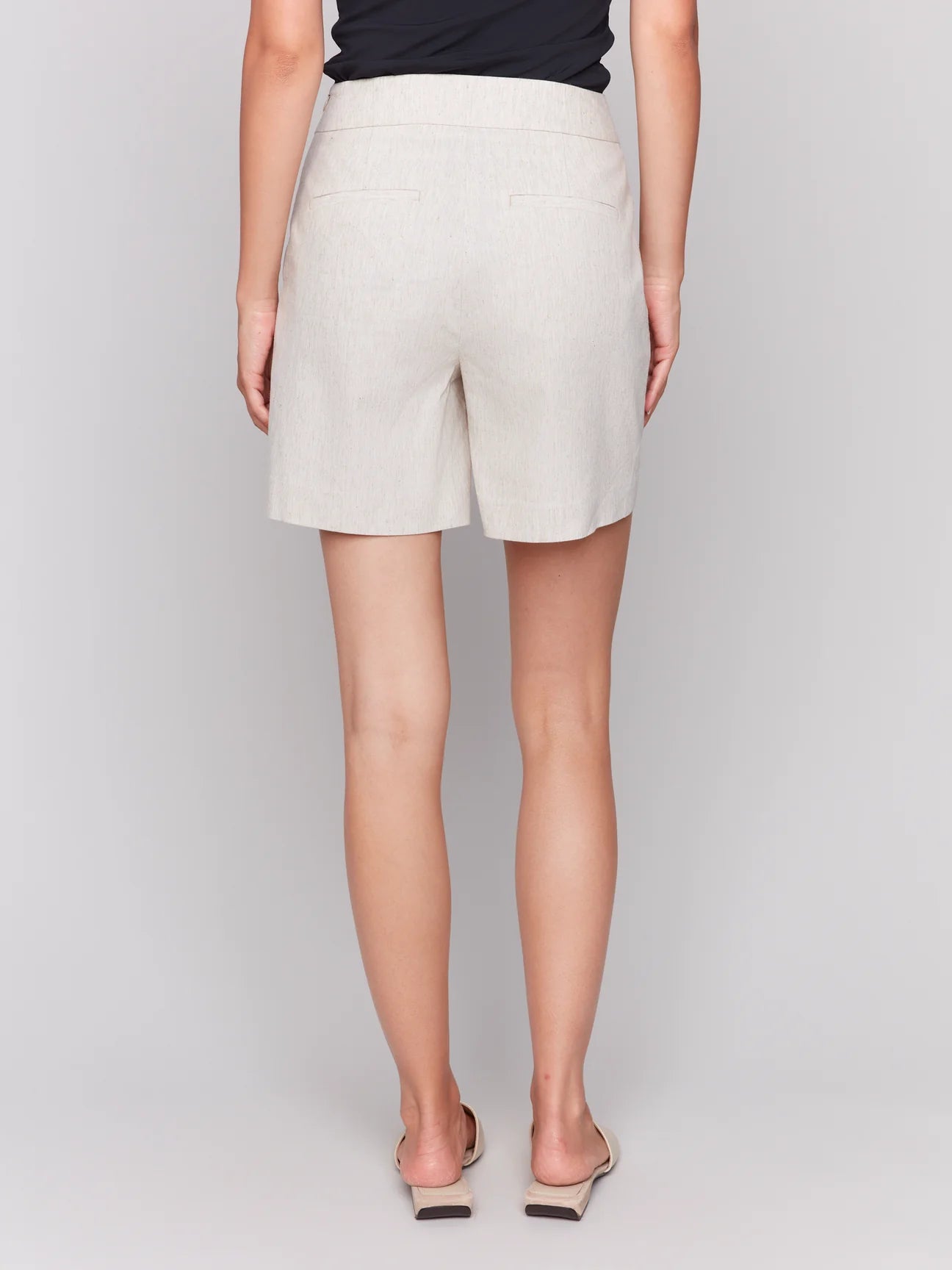 Heather Linen Stretch Short with Button Details