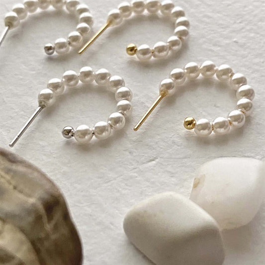 La Paz Pearl Hoop Earrings in Silver