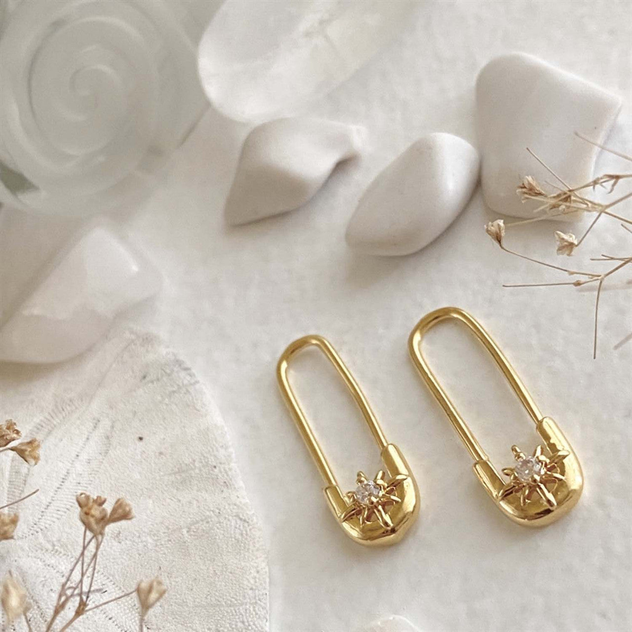 Walter Safety Pin Earrings in Gold