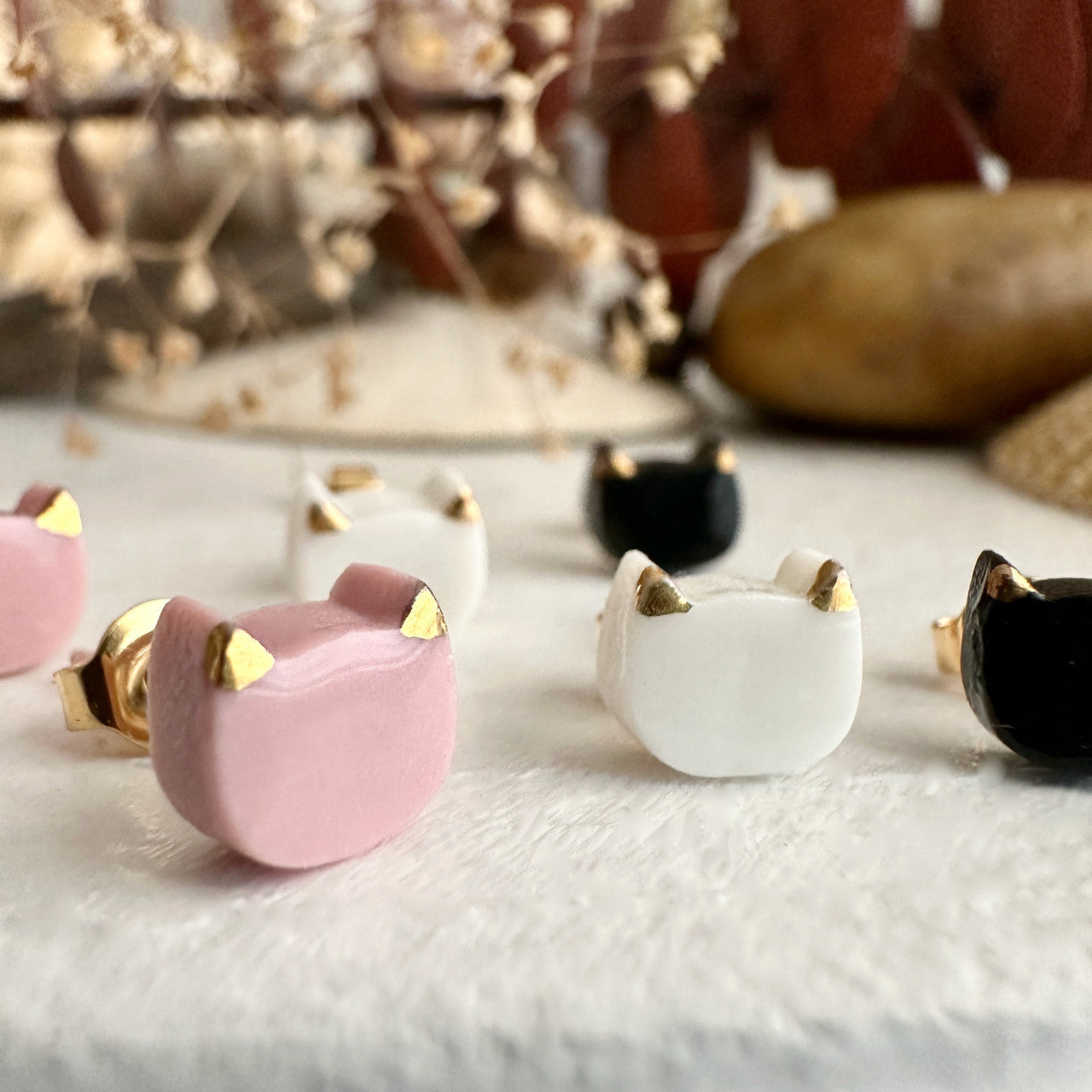 Mew Cat Face Stud Earrings