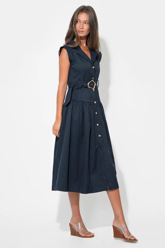 Olivia Button Up Belted Shirt Midi Dress