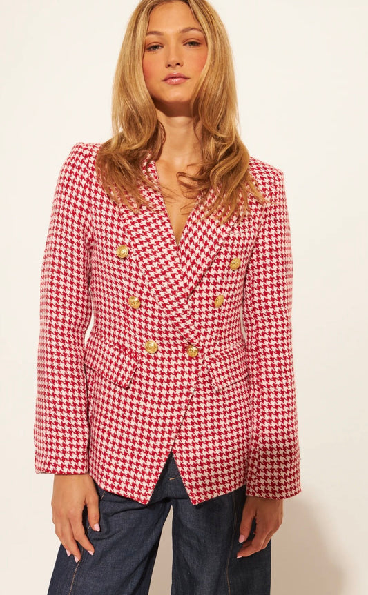 Laurent Blazer - Cherry Houndstooth | John & Jenn
