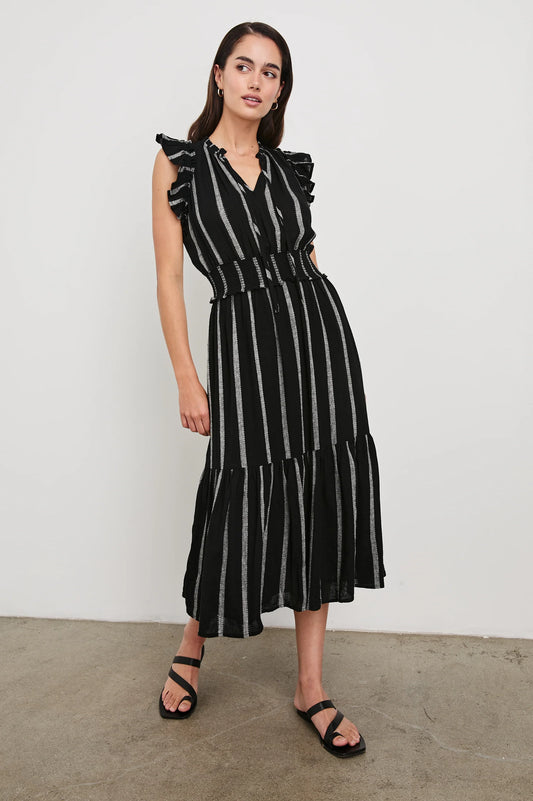 Garden Dress in Ash Leno Stripe