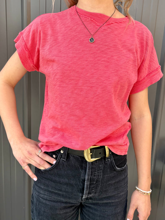 Notch Neck Tee in Raspberry