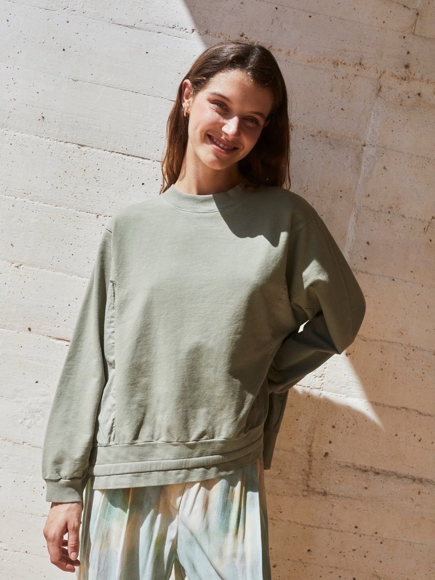 COTTON SWEATSHIRT WITH TIES - Green