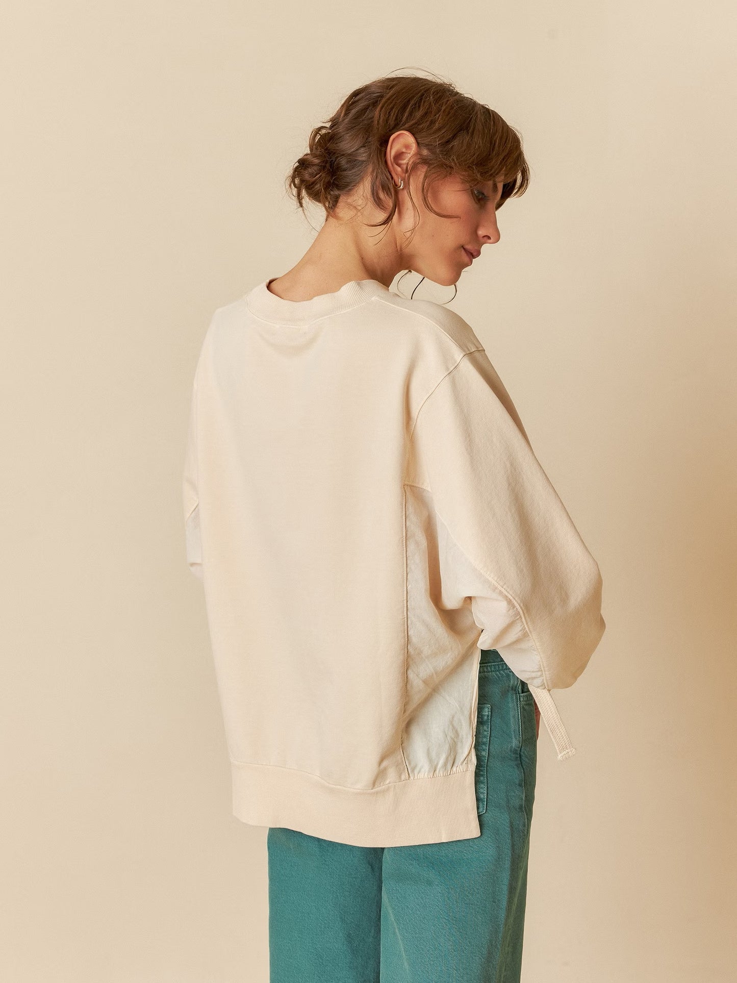 COTTON SWEATSHIRT WITH TIES-Cream