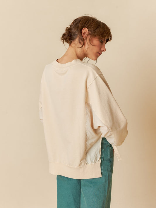 COTTON SWEATSHIRT WITH TIES-Cream