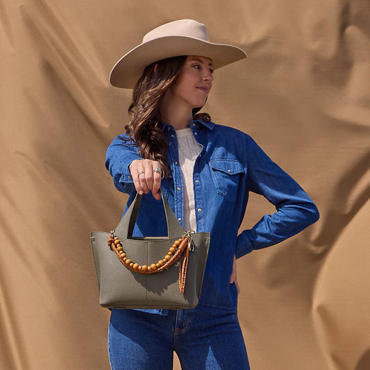 Wood Bead Swag in Pebbled Leather - Warm Honey