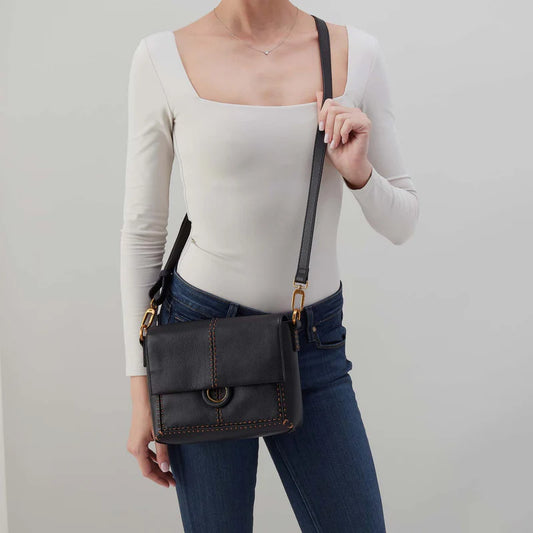 Austin Flap Crossbody in Pebbled Leather - Black