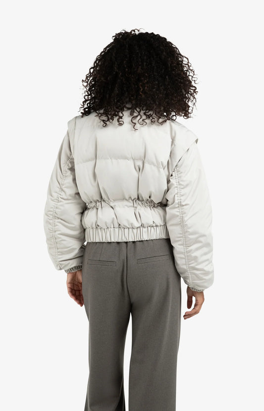 Oversized Crop Nylon Jacket with Detachable Sleeves - Cloud Grey