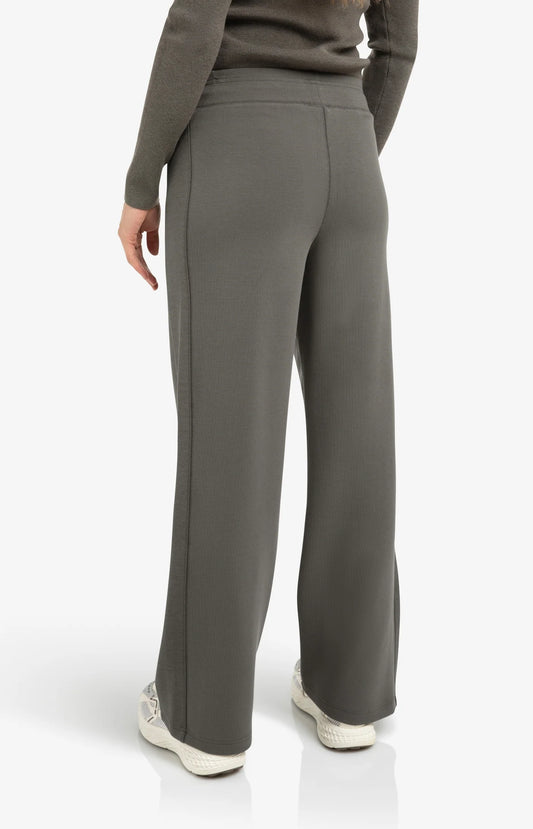Jersey Trousers with Wide Legs & Side Seam Details - Dark Night Grey