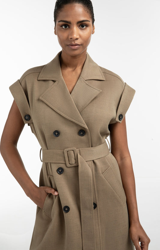 Long Woven Sleeveless Jacket