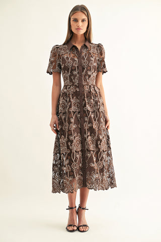 LENNON SHORT SLEEVE LACE SHIRT MIDI DRESS