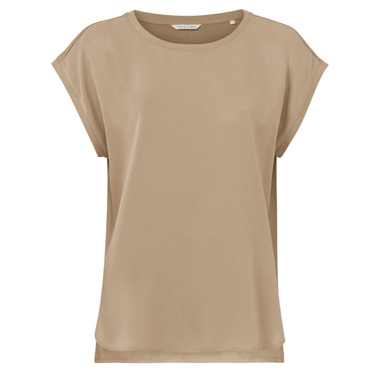 Top With Round Neck and Cap Sleeves