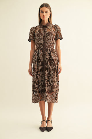LENNON SHORT SLEEVE LACE SHIRT MIDI DRESS