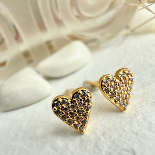 Tresna Heart of Glass Stud Earrings in Gold