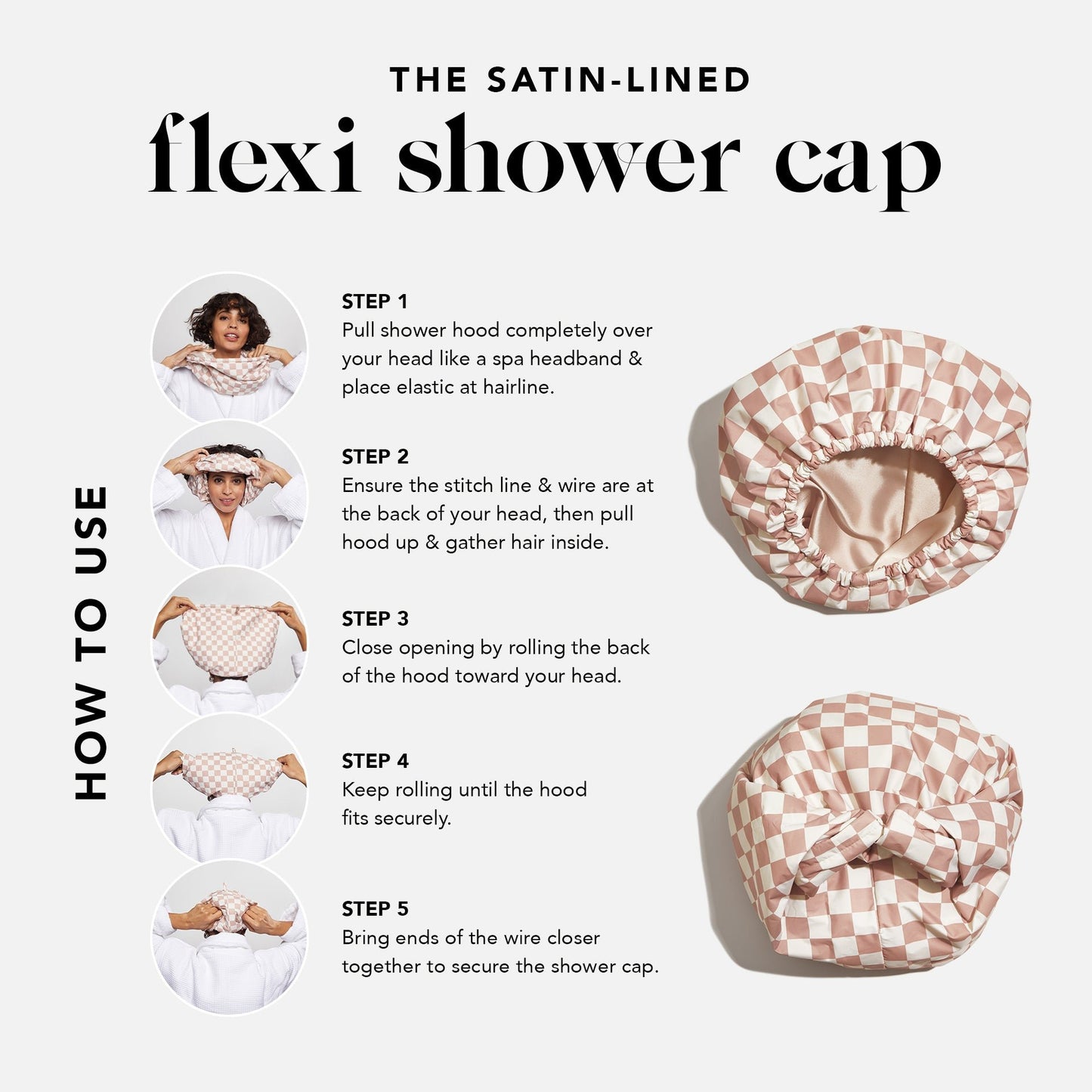 Satin Lined Flexi Shower Cap