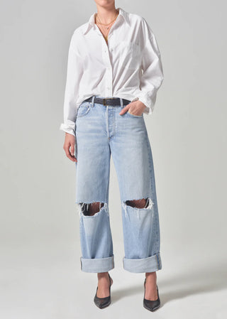 Ayla Baggy Cuffed Crop in Pagoda