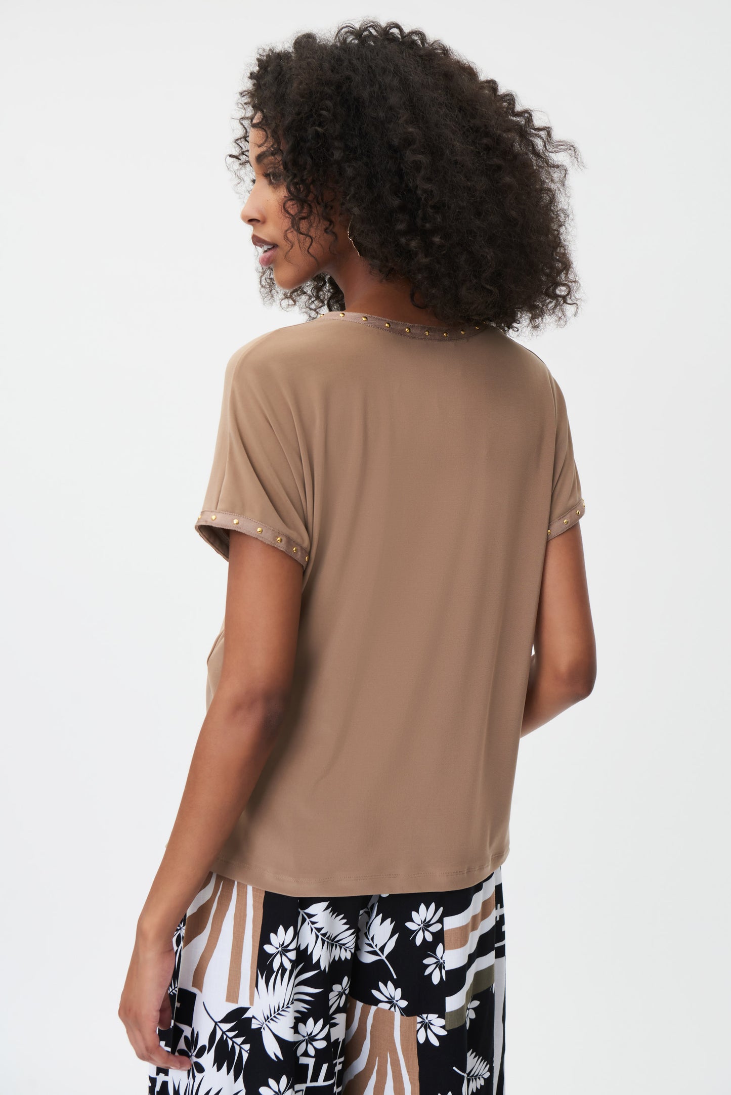 V-Neck Short Sleeve Top With Studs