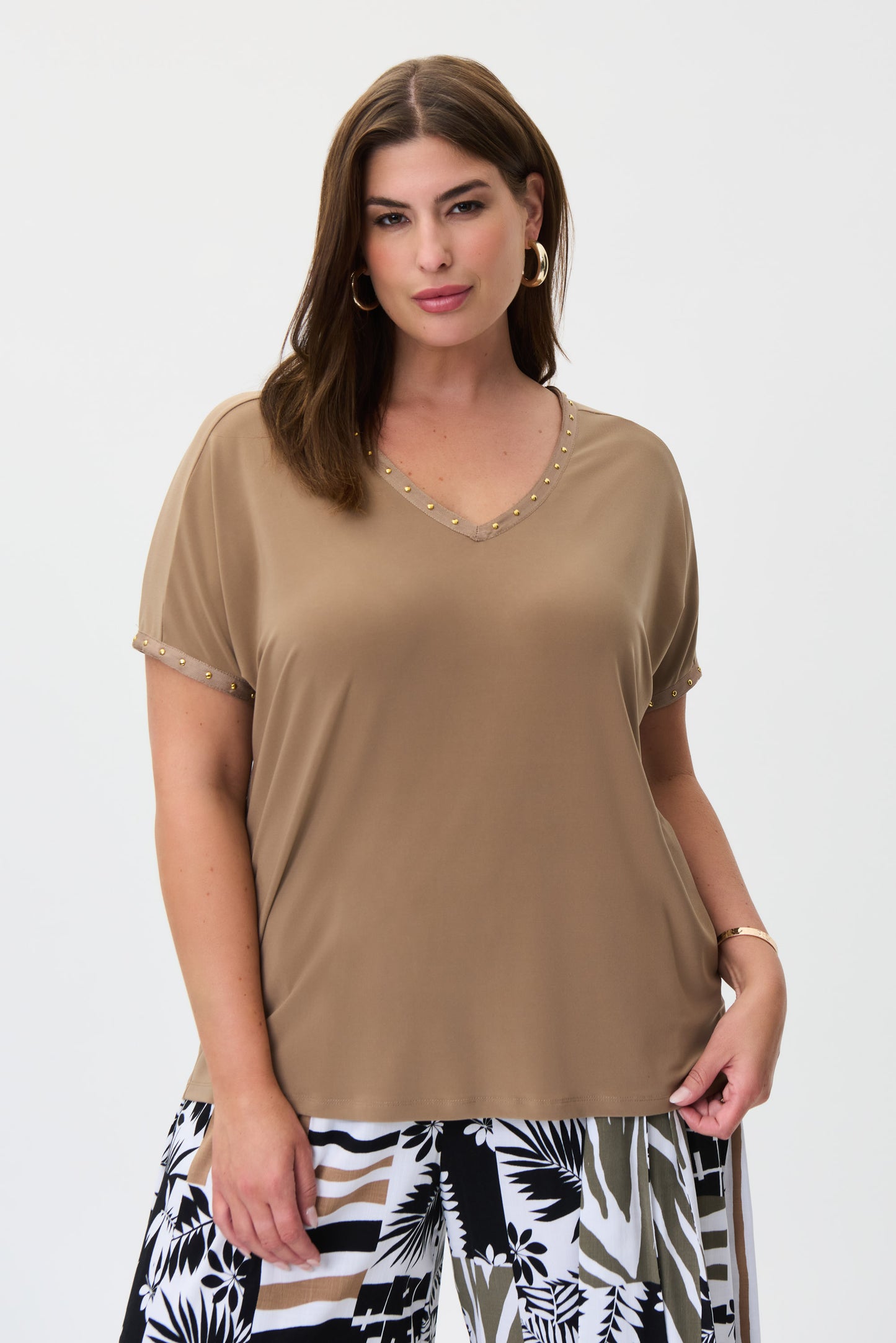 V-Neck Short Sleeve Top With Studs