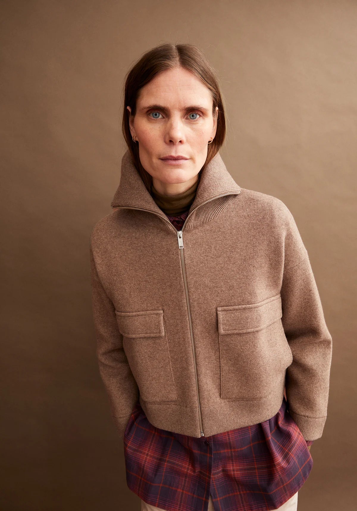 JOANIAAS CARDIGAN MADE OF ORGANIC WOOL MIX- Cinnamon Dust Melange