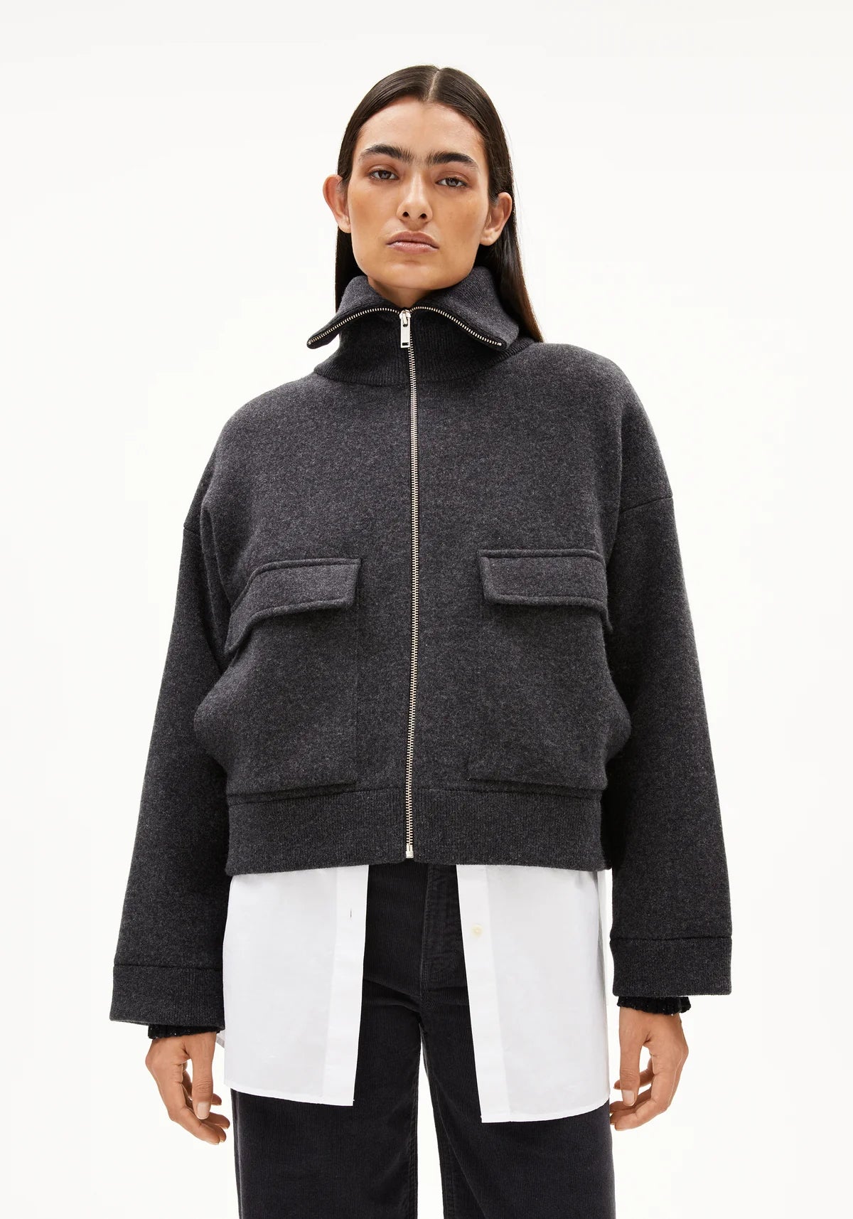 JOANIAAS CARDIGAN MADE OF ORGANIC WOOL MIX - Steel Melange