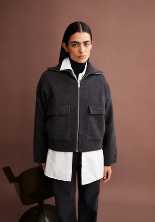 JOANIAAS CARDIGAN MADE OF ORGANIC WOOL MIX - Steel Melange