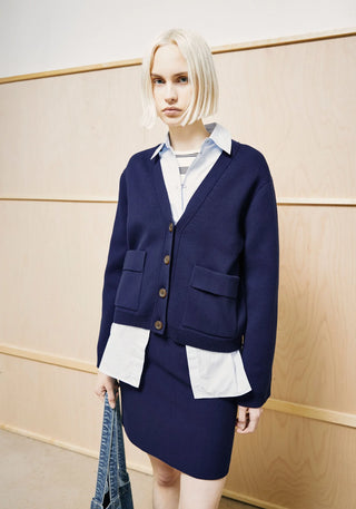 Compact Knit Cardigan in Tinted Navy