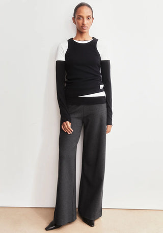Basic Jersey Wide Leg Pant - Steel Melange