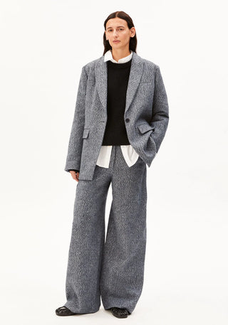 Tweed Barrel Pant in Mid Grey Melange-Oatmilk