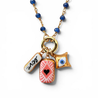 Shining Heart Diamond Charm : Hot Pink + Black Heart