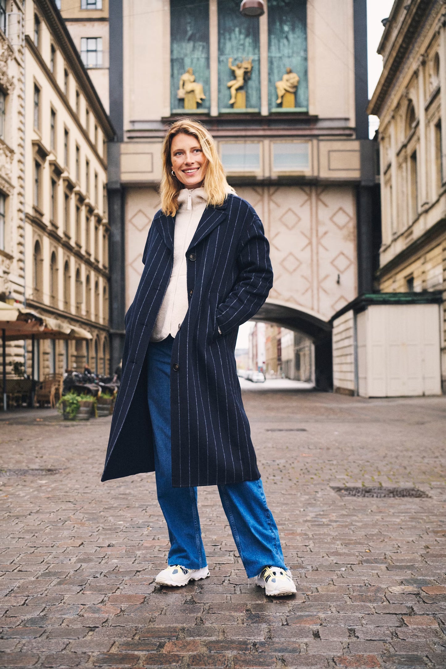 LorelaisPW Coat in Dark Navy Pinstripe