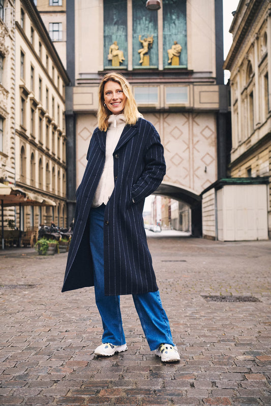LorelaisPW Coat in Dark Navy Pinstripe
