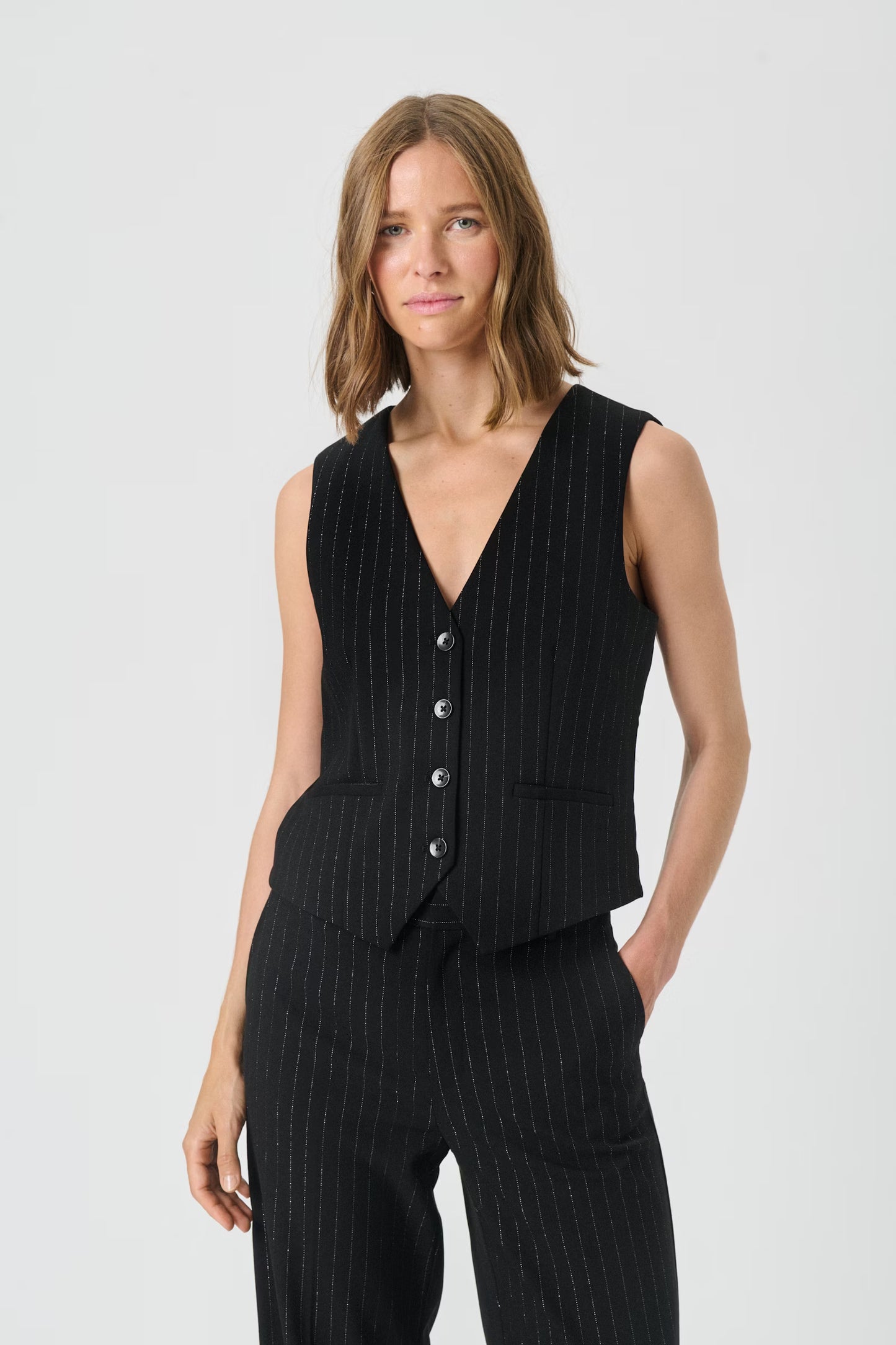 ValentinePW Waistcoat in Black Metallic Stripe