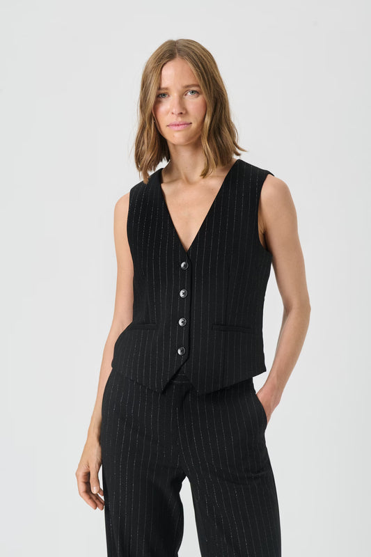 ValentinePW Waistcoat in Black Metallic Stripe