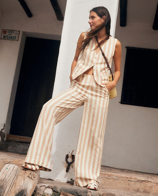 Striped Cotton and Linen Trousers