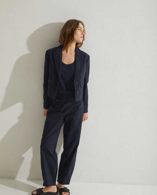 PINSTRIPE CARROT TROUSERS NAVY