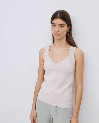 Beige Wide Strap V-Neck Tank