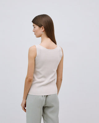 Beige Wide Strap V-Neck Tank
