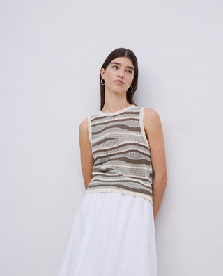 Beige Wide Strap V-Neck Tank