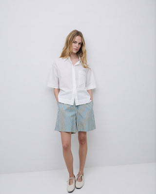 Green Striped Poplin Shorts