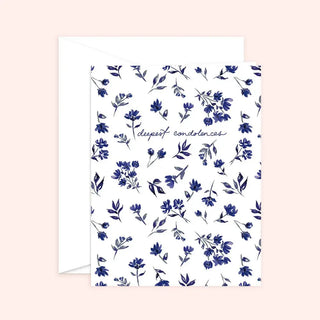 Deepest Condolences Navy Floral Card - White