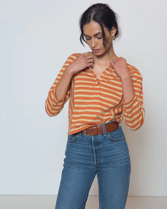 Janney Stripe Henley - Caramel Prato Stripe