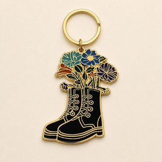 "Boot-Quet" Flowers & Boot Enamel Keychain