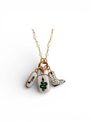 Wire Wrap Gemstone Charm Holder Necklace w/ Extender: White Chalcedony / 17”-19”
