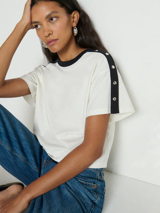 Ada Button Tee - Porcelain Colour Block